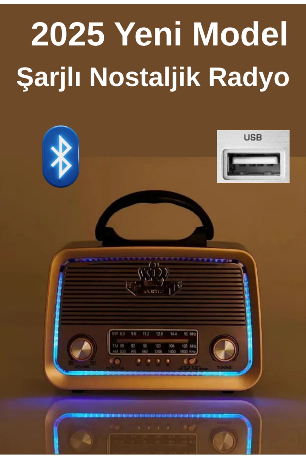 Vintage Rt-301 Nostalji Bluetooth Şarjlı Radyo Usb Sd Mp3 Player