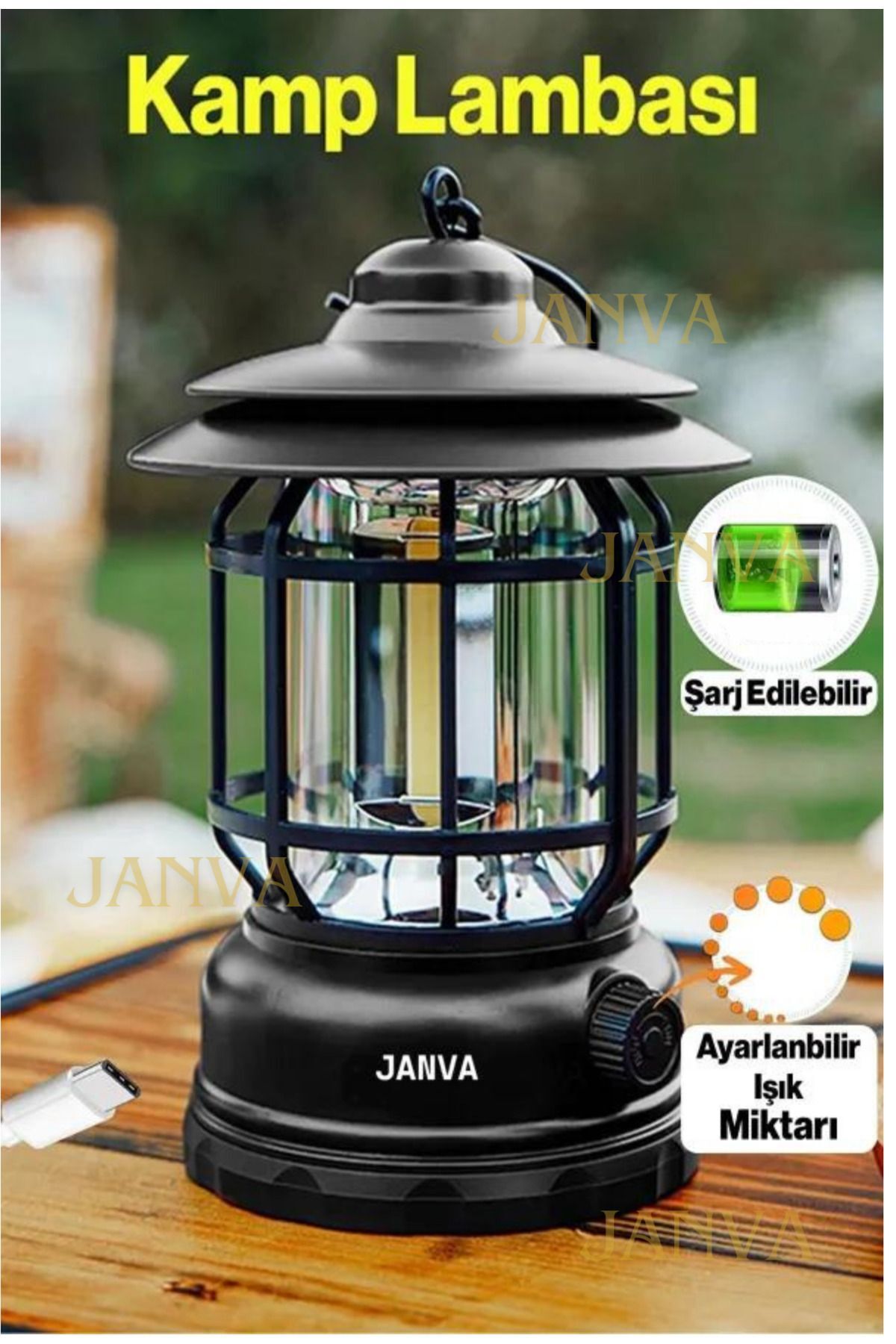 Dekoratif Nostaljik ışığı ayarlanabilir Şarjlı Ledli Kamp Lambası Işıldak Fener 18650 şarjlı pilli
