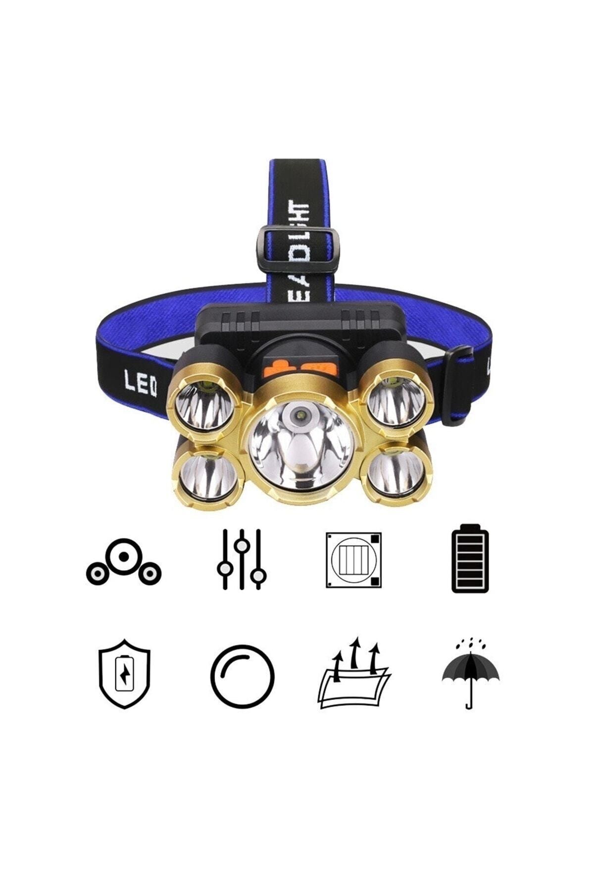 Taka Riko 150w Ultra Güçlü Led Şarjlı 5 Led 5x Cree Led Kafa Feneri Avcı Feneri Balıkçı Kamp Lambası
