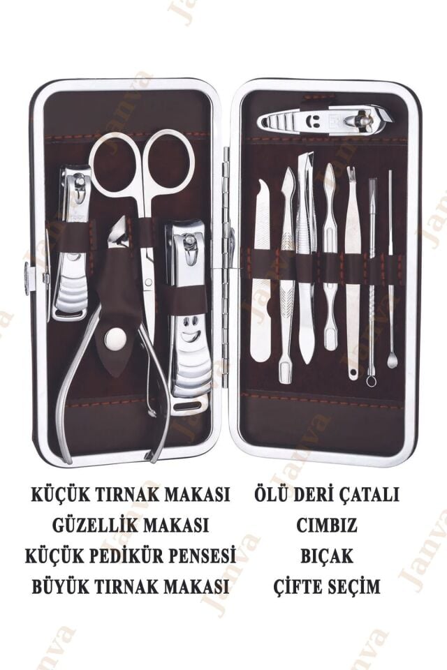 Manikür Pedikür Seti 12 Parça Çantalı Çelik Tırnak Bakım Seti Batık Tırnak Düzeltme