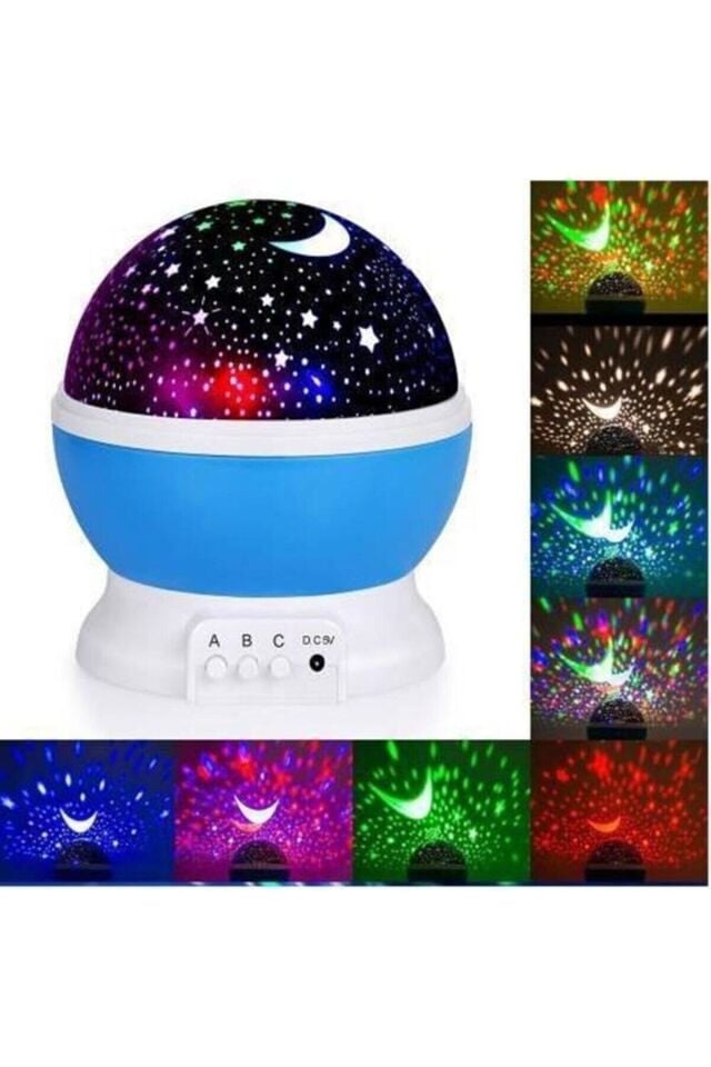 Dekoratif Çocuk Odası Gece Lambası Led Projeksiyon Gece Lambası Dönen Ay Yıldız Led Mavi