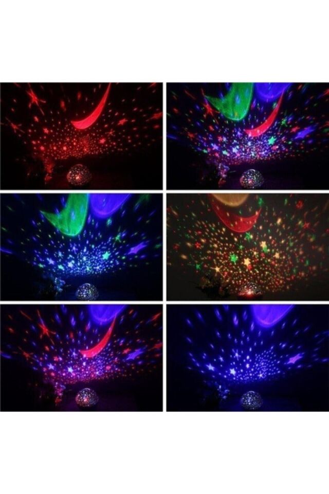 Dekoratif Çocuk Odası Gece Lambası Led Projeksiyon Gece Lambası Dönen Ay Yıldız Led Mavi