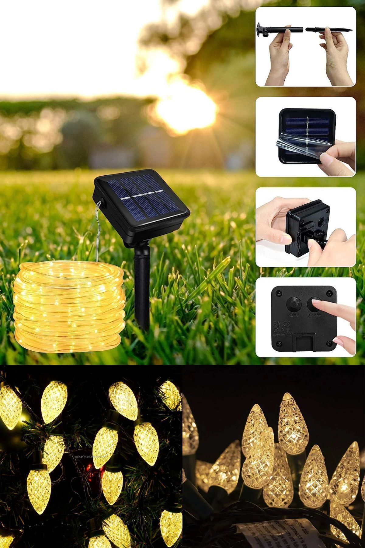 Solar Enerjili Panelli Damla Led Bahçe Balkon Ağaç Süsleme Aydınlatma Dekoratif Yağmurdan etkilenmez