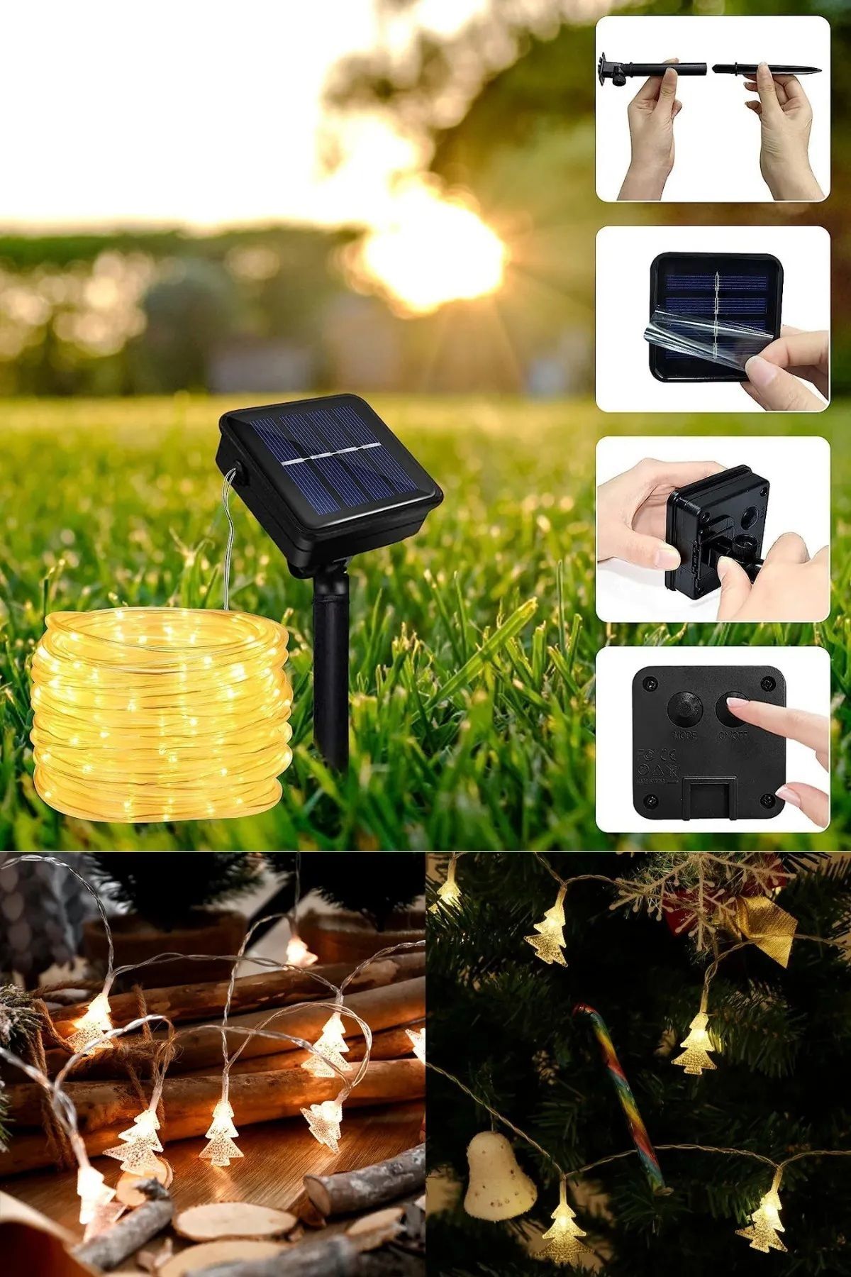 Solar Enerjili Panelli Ay Yıldız  Ağacı Led Bahçe Balkon Ağaç Süsleme Aydınlatma Dekoratif