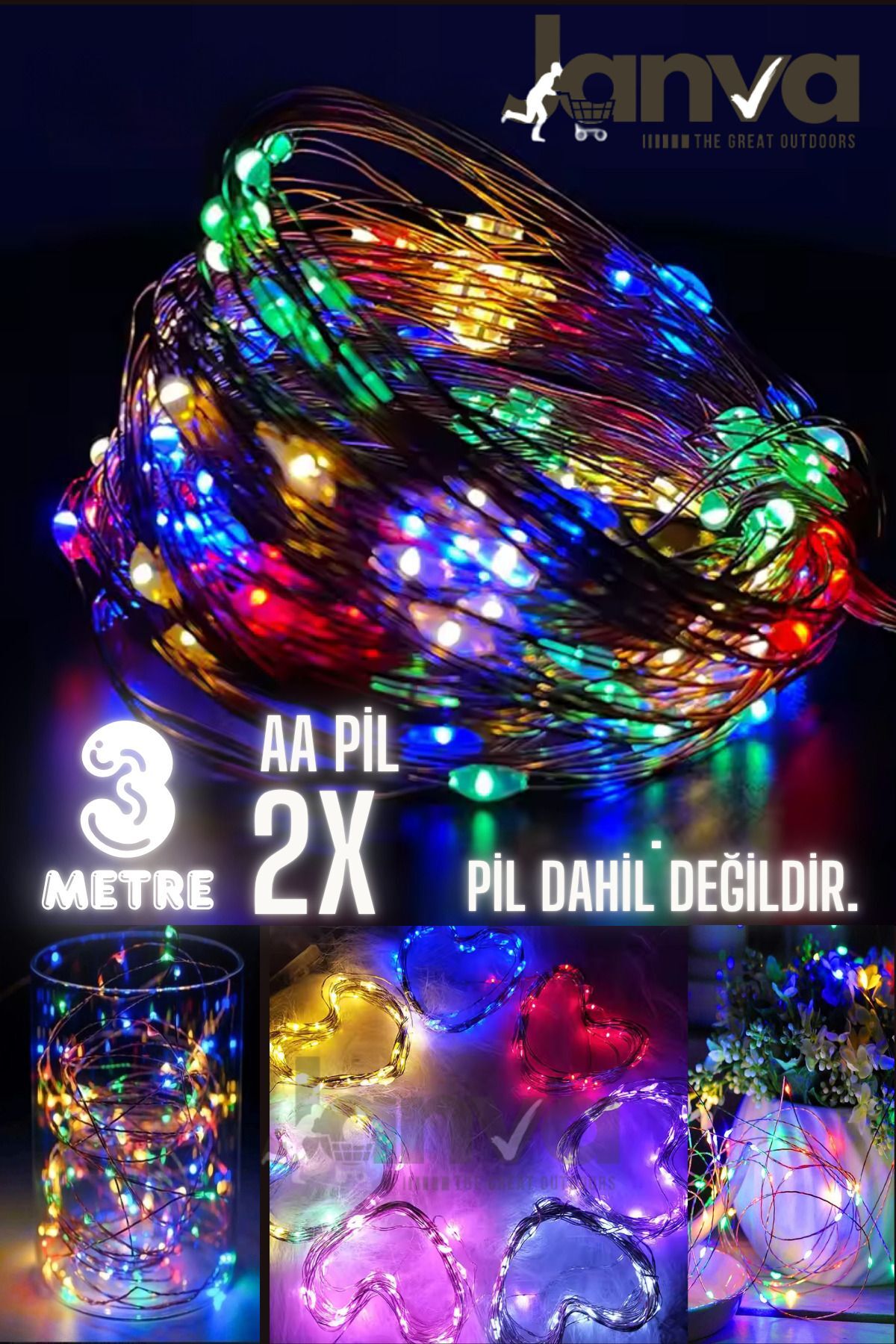3 metre pilli peri led süsleme dekor dekoratif balkon ağaç yılbaşı süsleme parti youtuber ışık rgb