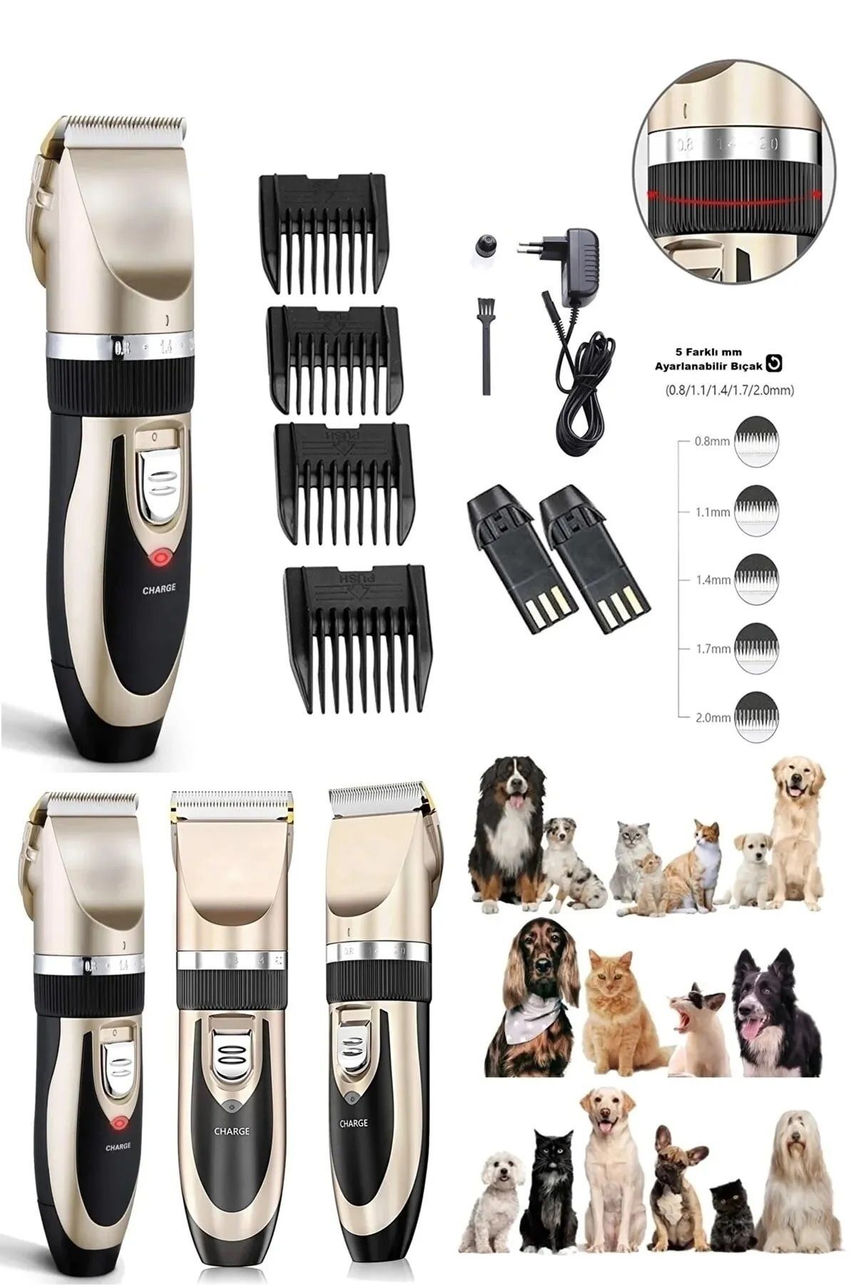Pet-66 Yeni Model Çift Bataryalı Şarjlı Kedi Köpek Tıraş Makinesi Pet Traş + Yedek Batarya Hediyeli