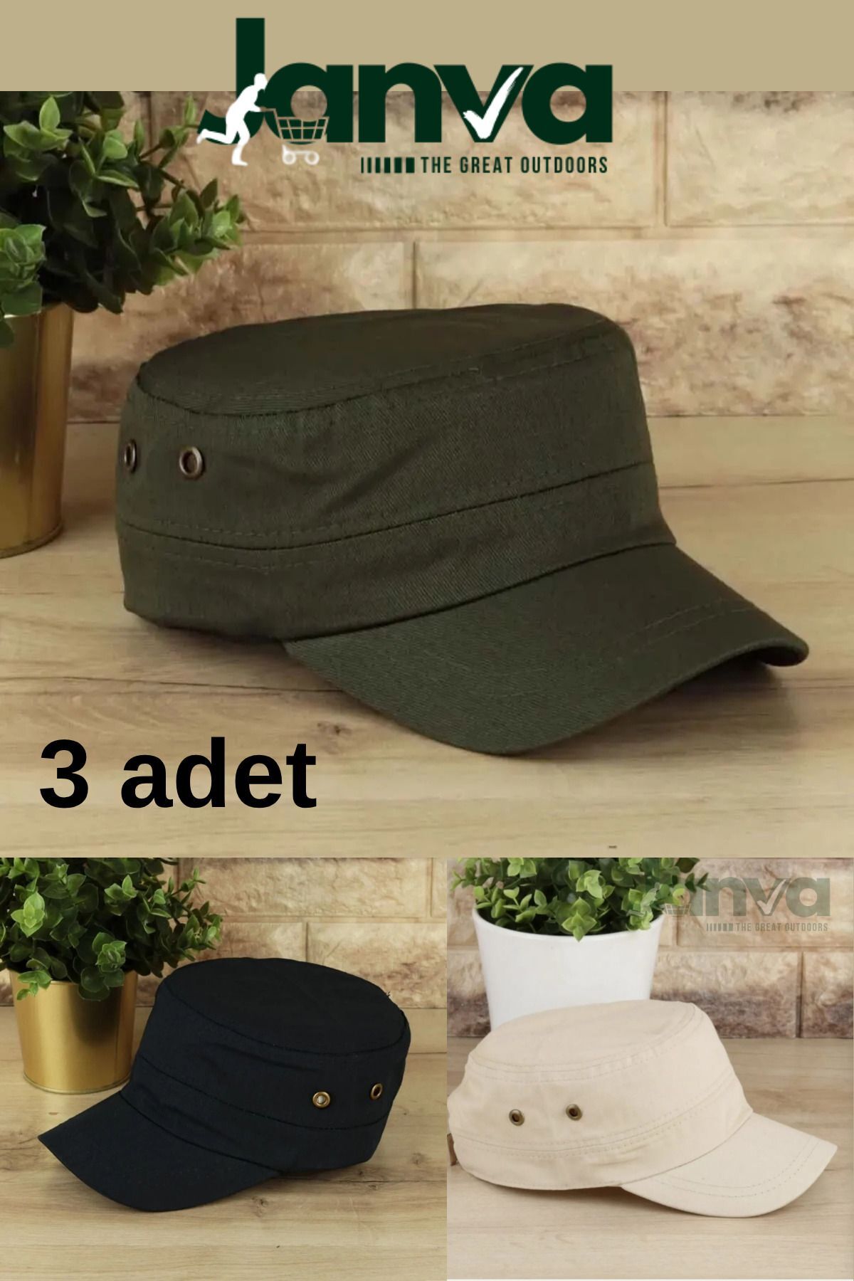 Kastro Şapka Kasket Outdoor Castro Kep Yazlık Avcı Sporcu Güneş Koruyucu Krem, Haki ve Siyah