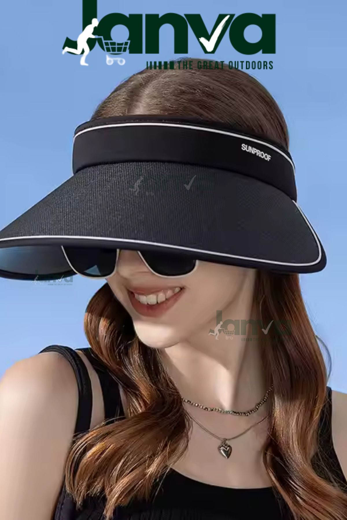 Tenisçi Vizörlü Model Siperli Şapka Plaj Güneş Uv önleyici Tesettür Üstü Yeni Trend Siyah