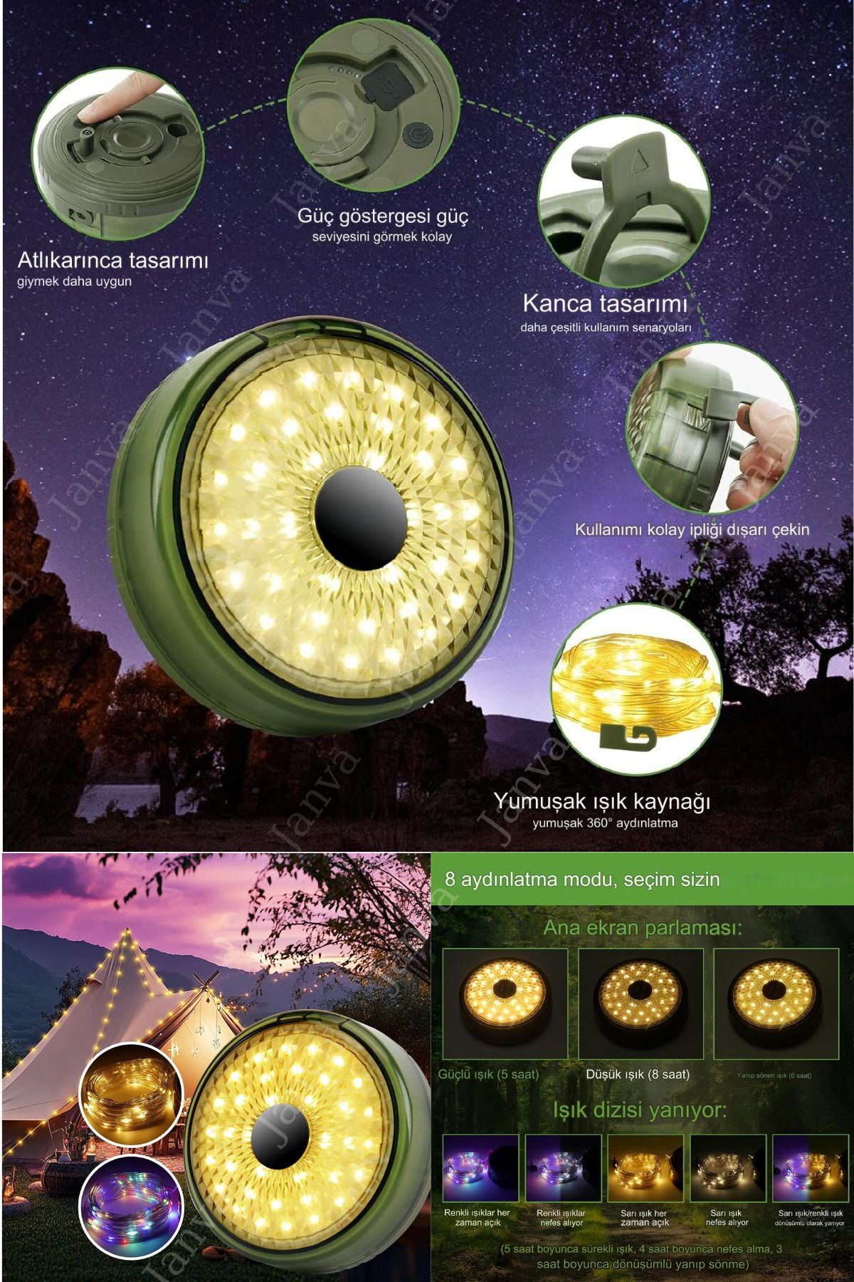 Rgb Pro Şarjl 10x100 Led Kamp Lambası Işıldak Fener Dekor Lambası Yıl Başı Süsü Perde Peri Şerit Led
