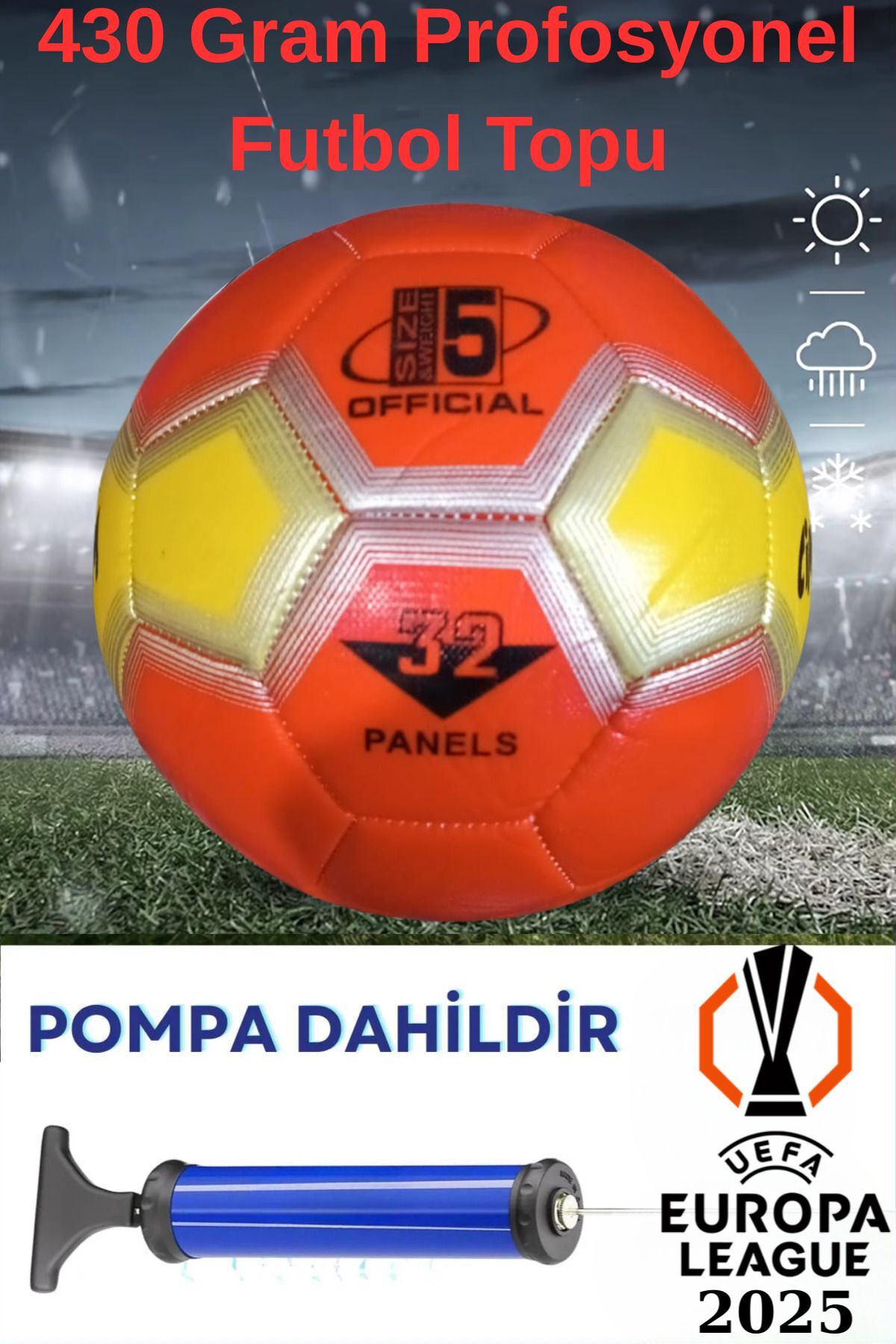 UEFA Şampiyonlar Ligi Futbol Topu 430 Gram Kaliteli Maç ve Antreman Pompa Hediyeli Sarıkırmızıcimbom
