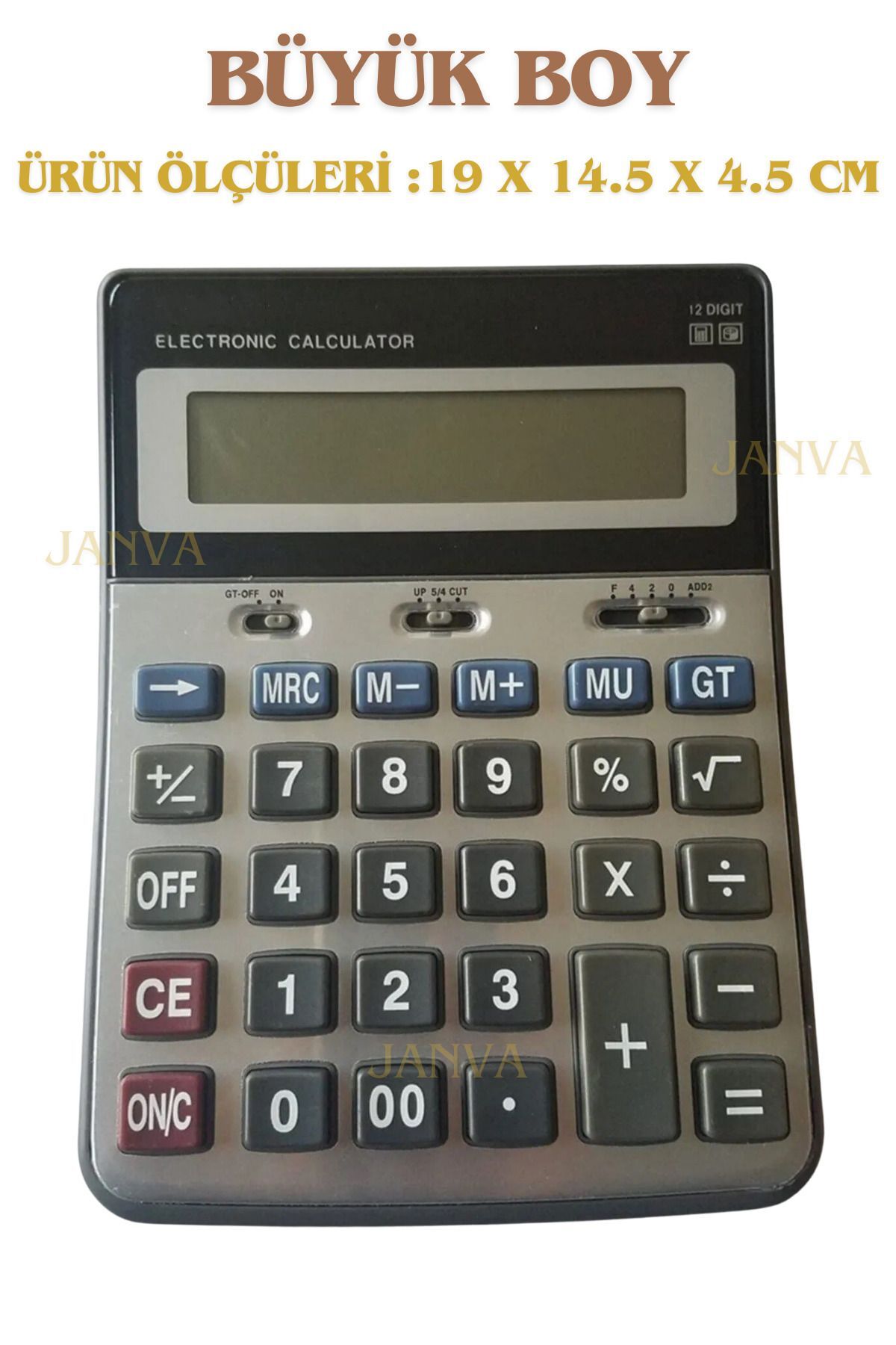 12 Haneli Finansal İşletmelere Özel Pratik Ergonomik Tuşlu Hesap Makinesi Pil+Solar özellikli