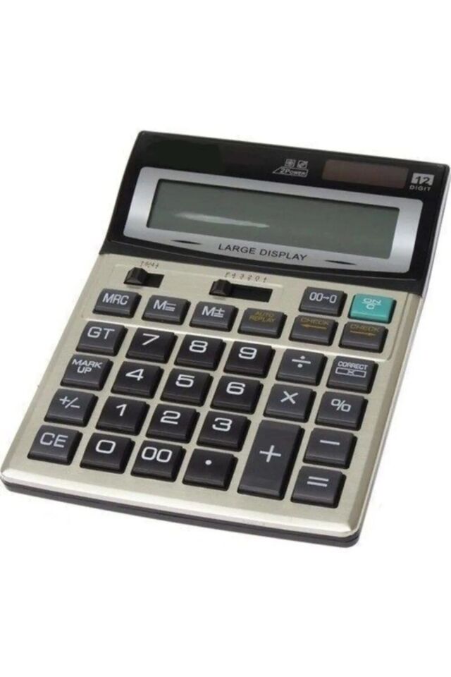 12 Haneli Finansal İşletmelere Özel Pratik Ergonomik Tuşlu Hesap Makinesi Pil+Solar özellikli