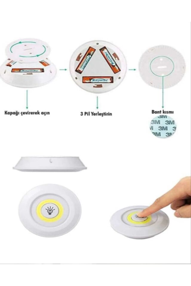 3'lü Uzaktan Kumandalı Yapışkanlı Kablosuz Led Spot Lambalar Mutfak Tezgahı Dolap İçi Banyo Dolabı