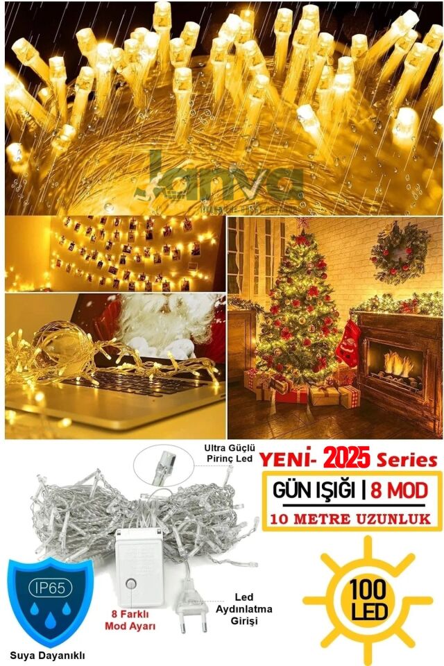 10 Metre 100 Ledli Dekor Lambası Günışığı Fişli Prize Tak Çalıştır Çok Fonksiyonlu Yılbaşı Peri Çam