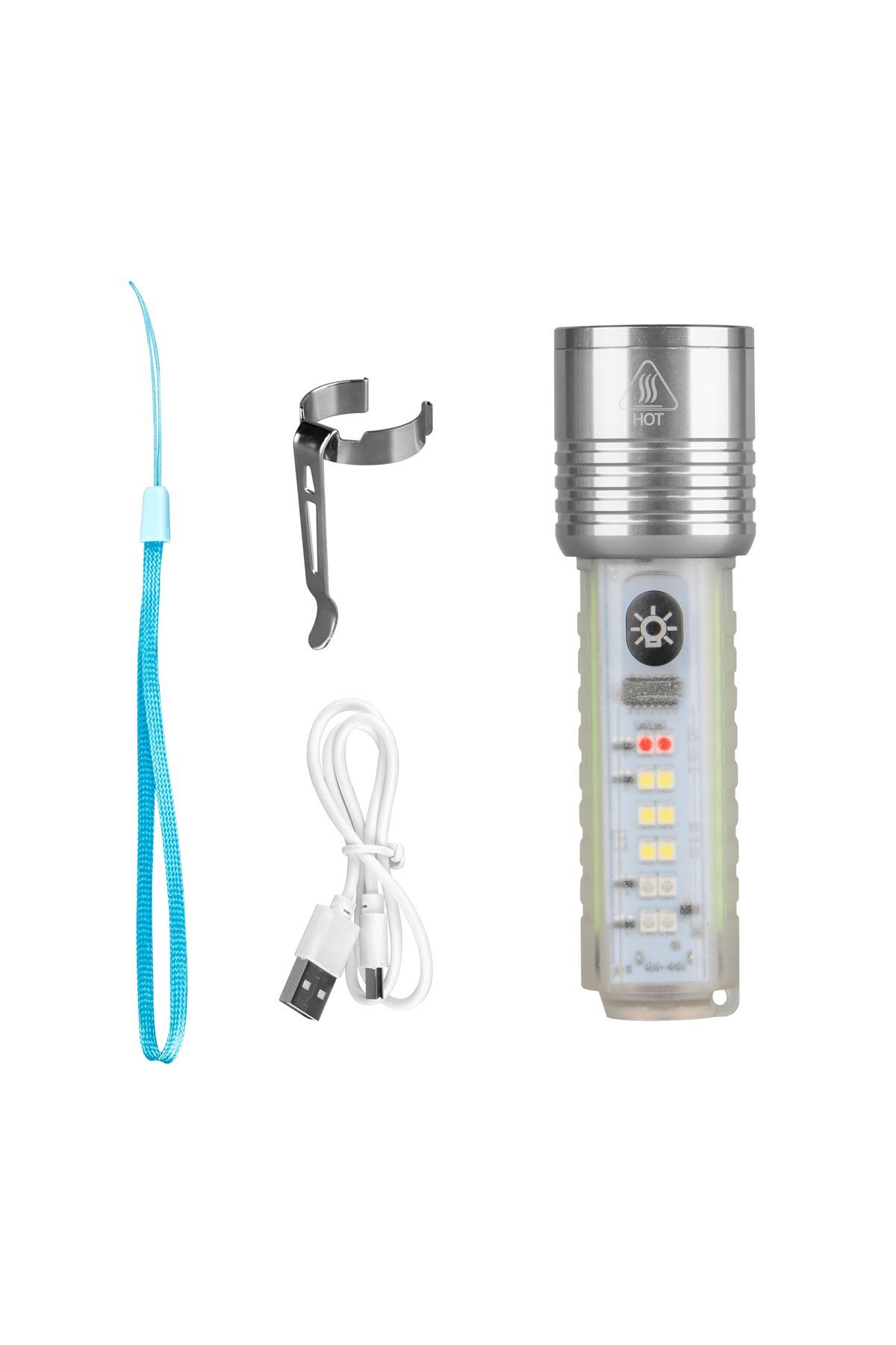 Ultra Zoomlu 1500 Lümen Çok Güçlü Fener Şeffaf Usb Şarjlı Çok Fonksiyonlu Çakarlı Mıknatıslı