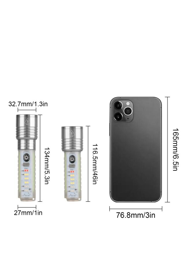 Ultra Zoomlu 1500 Lümen Çok Güçlü Fener Şeffaf Usb Şarjlı Çok Fonksiyonlu Çakarlı Mıknatıslı