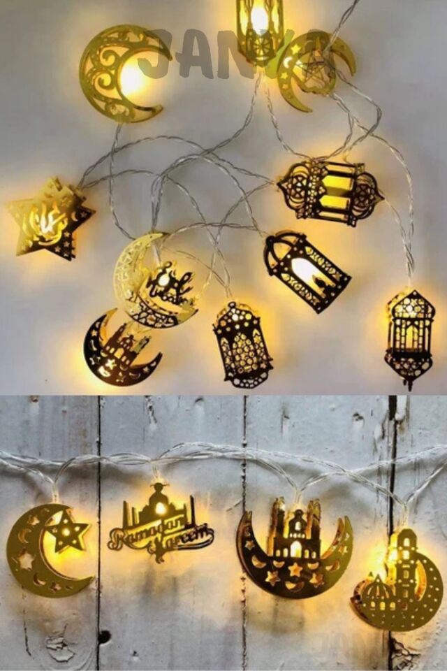 Ramazan Ayı Namaz Köşesi Metal Gold Led Pilli Kandil Dini Sembollü Süsleme Dekor Işığı Led Ambiyans Ramazan Karışık