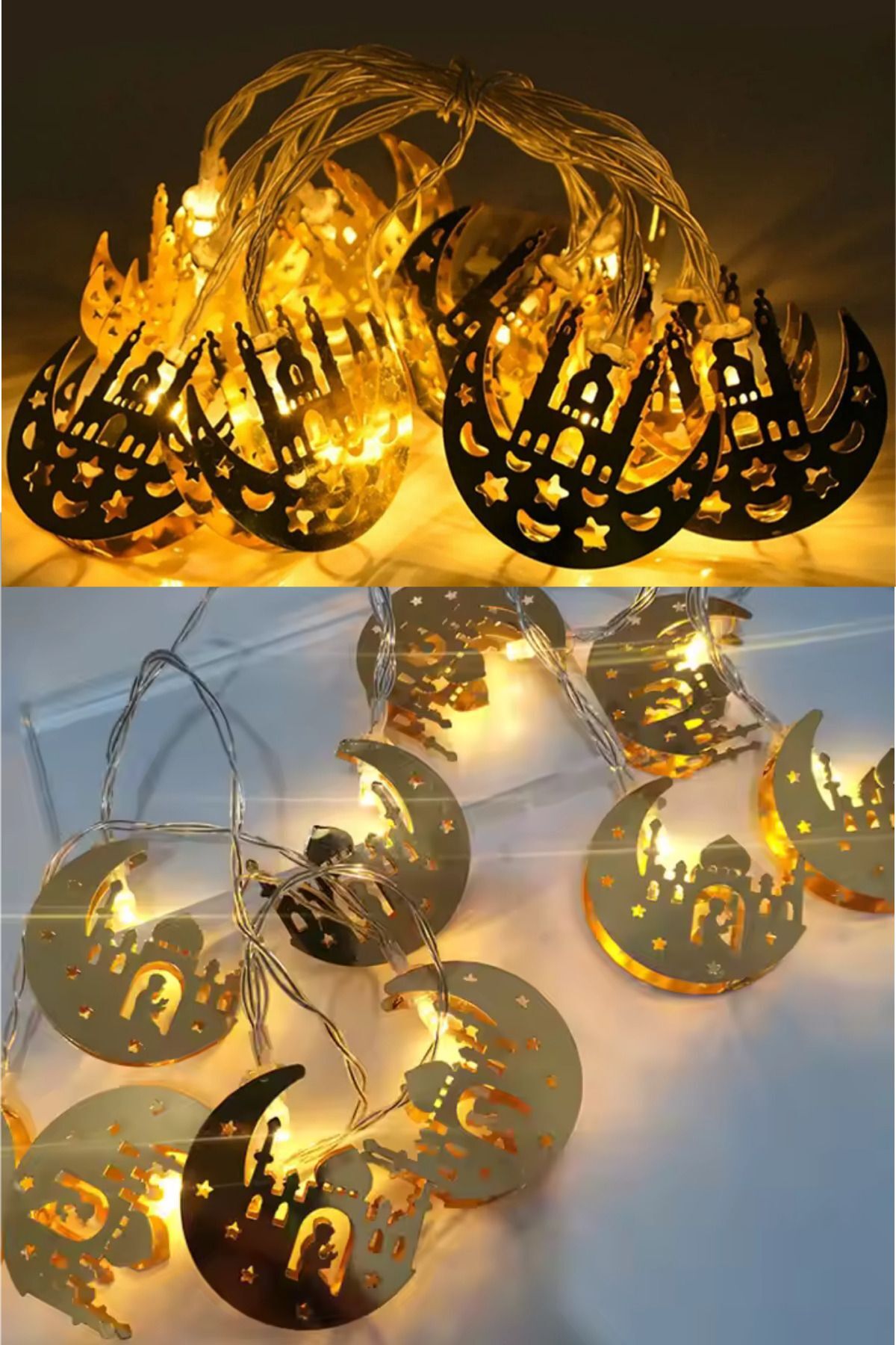 Ramazan Ayı Namaz Köşesi Metal Gold Led Pilli Kandil Dini Sembollü Süsleme Dekor Işığı Led Ambiyans ayvecami