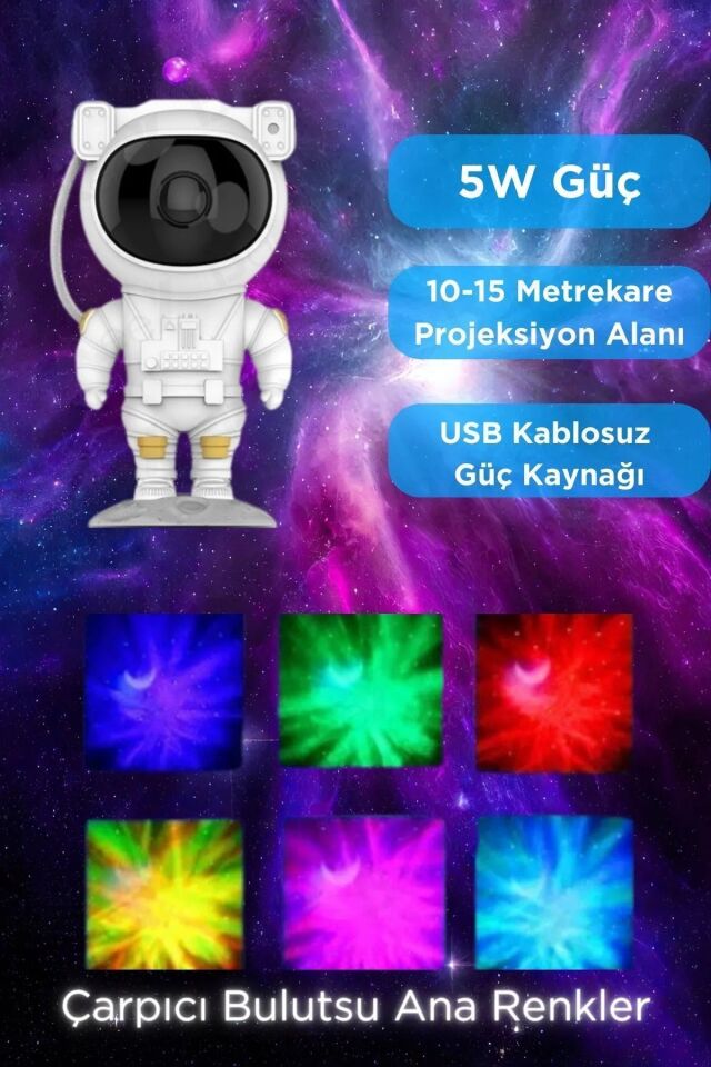 Astronot Projektör Gece Masa Lambası Galaxy Gökyüzü Star Projeksiyon Kumandalı Samanyolu Aydınlatma