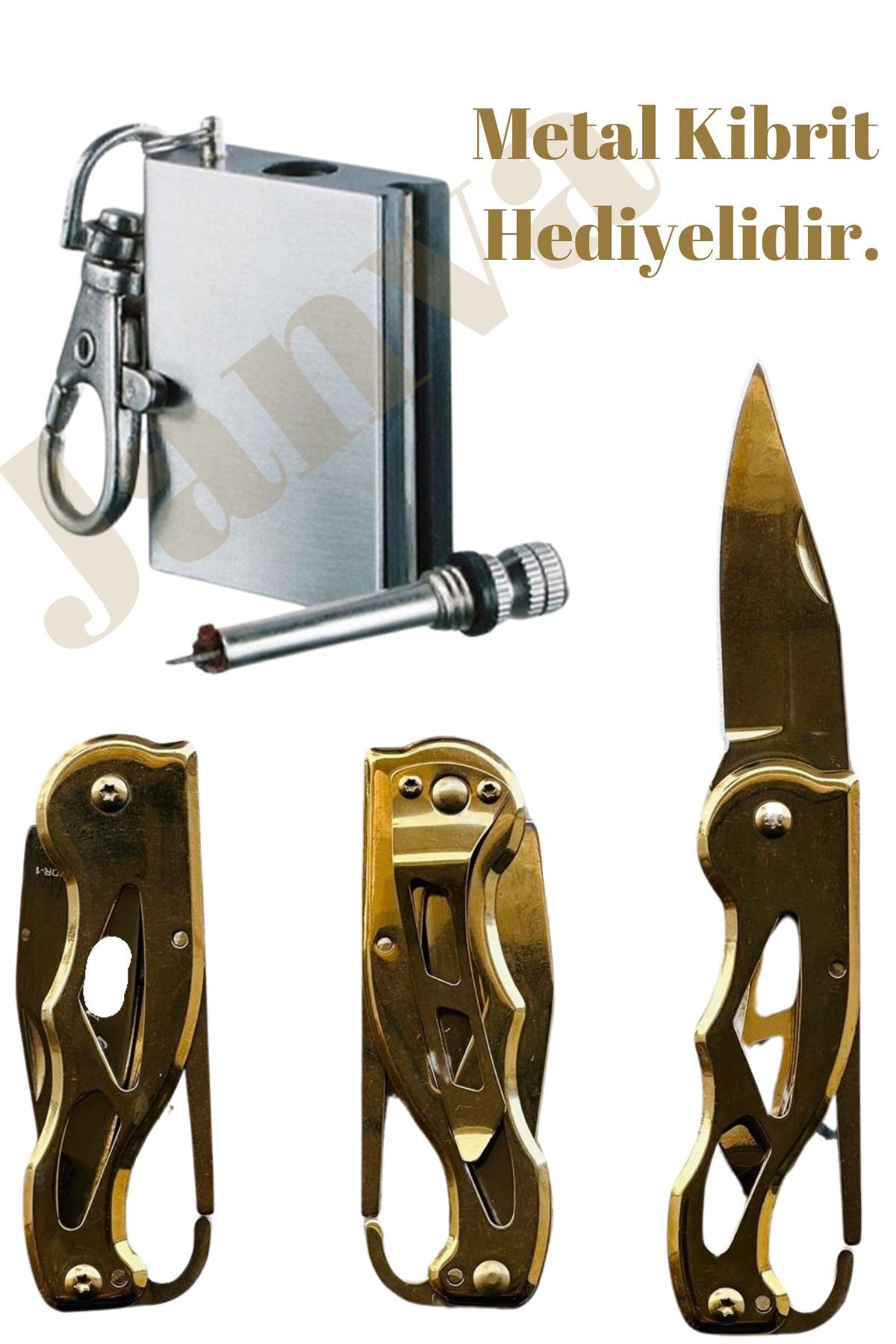 KOMPLE ÇELİK CEP ÇAKISI  16,5 cm Metal Kibrit Hediyelidir. Kamp Hobi Paslanmaz Manuel gold