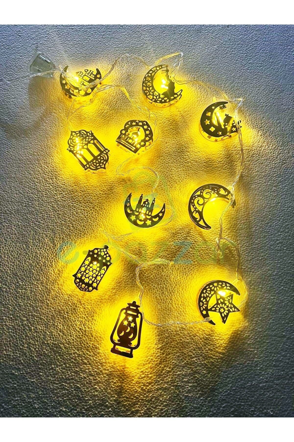 10 Model 2,5 Metre Gold Metal Kandil Ay Yıldız Minare Ramazan Konsept Süsleme 220v Fişli Led Işık