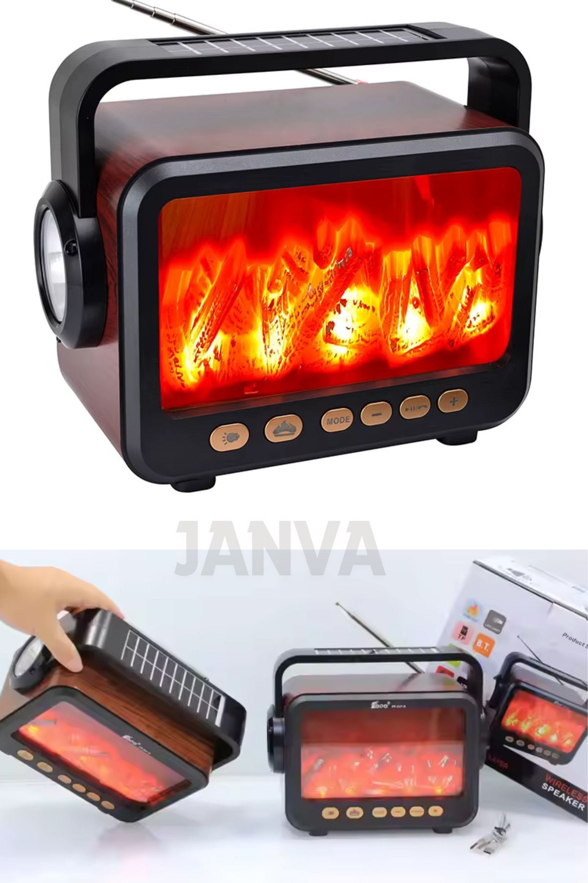Şömine Bt Nostaljik Görünümlü Bluetoothlu Ve Fenerli Mp3 Çalar Radyo Müzik Kutusu standart