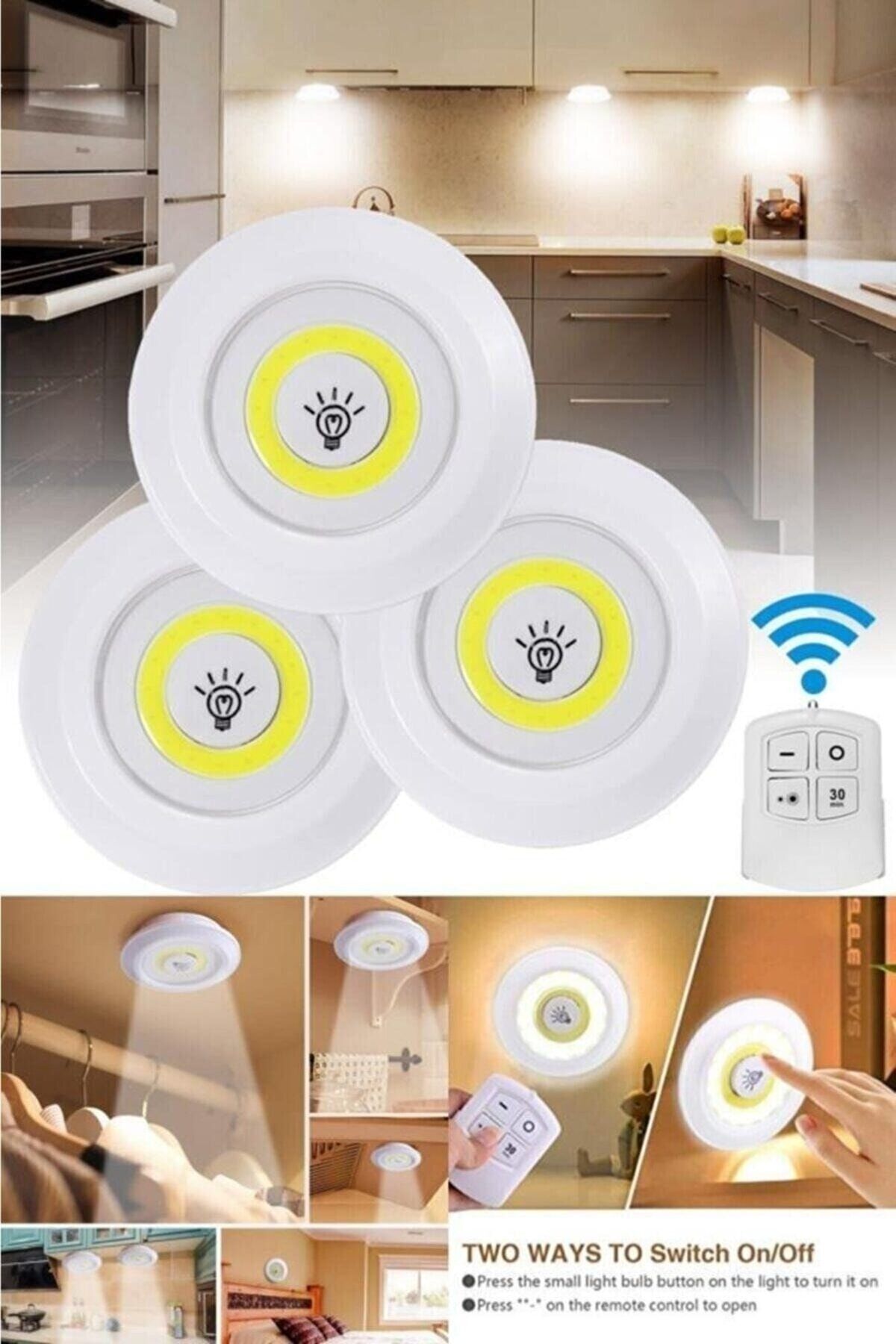 Led Işık Kablosuz Uzaktan Kumandalı Dolap Içi Led Ampul Seti 3lü Set