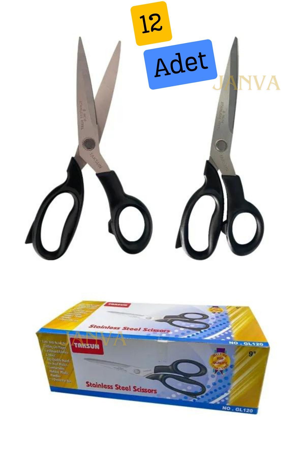 12 Adet Taksun Model Gl120 Terzi Kumaş Makası 23cm 9inç Makas Kaliteli Orijinal Kumaş Kot Paça Keser
