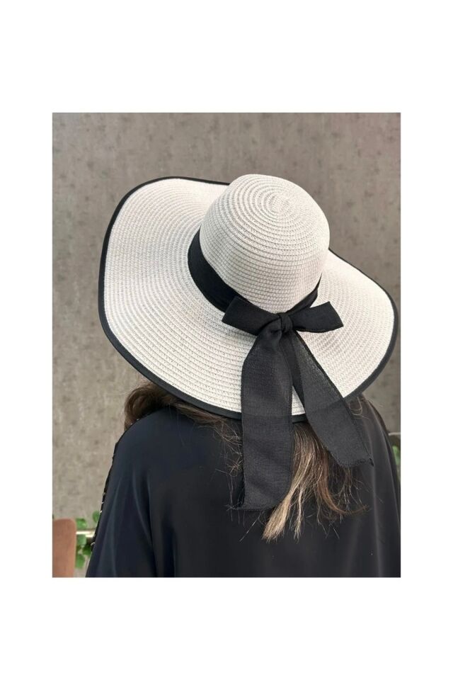 Kadınlar Için Lüx Hasır Plaj Şapka ( 56-58 Cm ) Krem