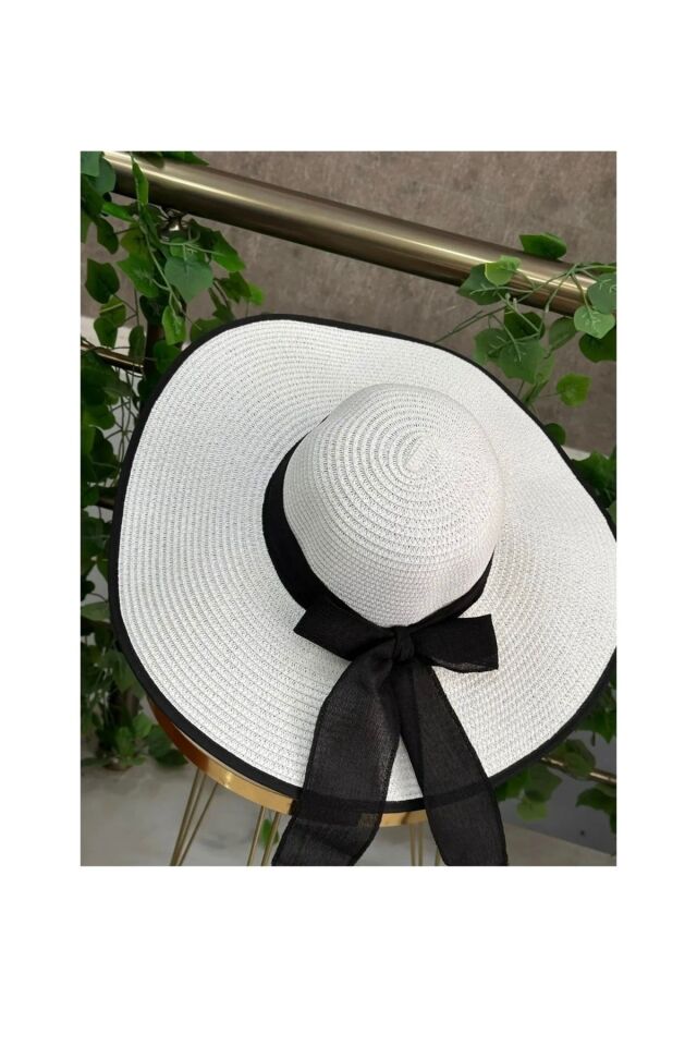 Kadınlar Için Lüx Hasır Plaj Şapka ( 56-58 Cm ) Krem