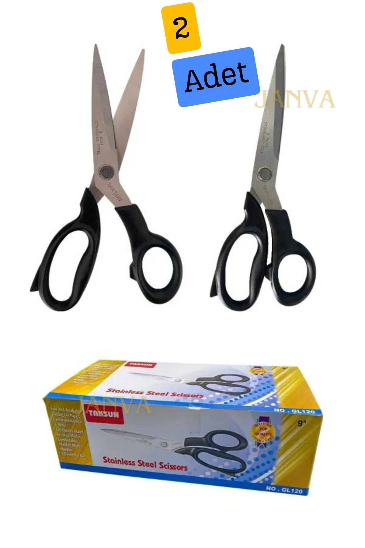 2 Adet Taksun Model Gl120 Terzi Kumaş Makası 23cm 9inç Makas Kaliteli Orijinal Kumaş Kot Paça Keser