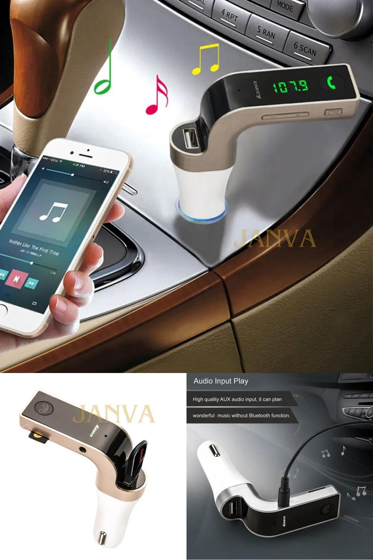 Bluetooth ARaba Teyip Mp3 Müzik Çalar Telefona Bağlanabilen Çakmaklık Fm Transmitter Usb Şarj Tel