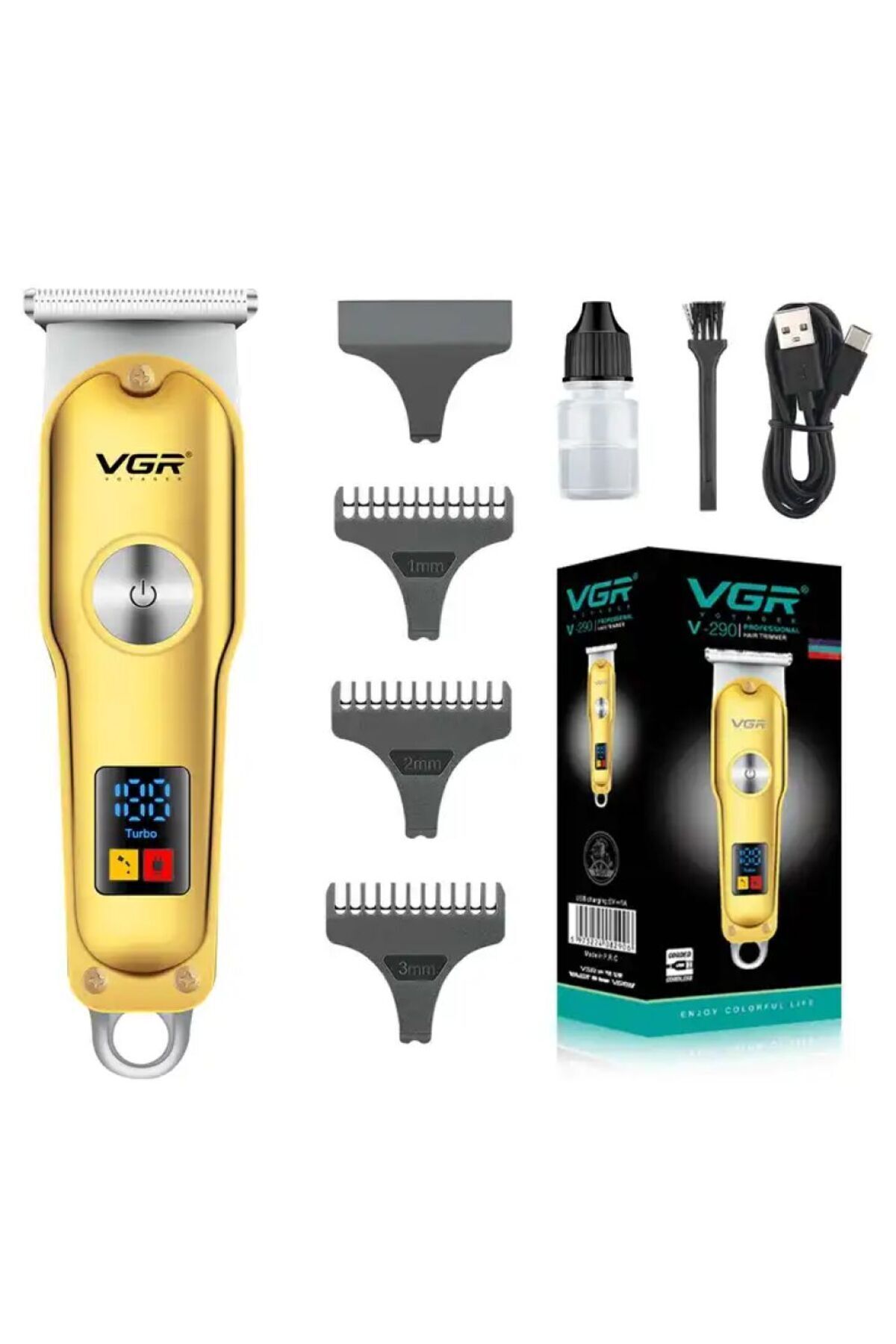 V-290 Altın T Bıçak Sıfır Kesim LCD Ekran Şarjlı Tıraş Makinesi gold
