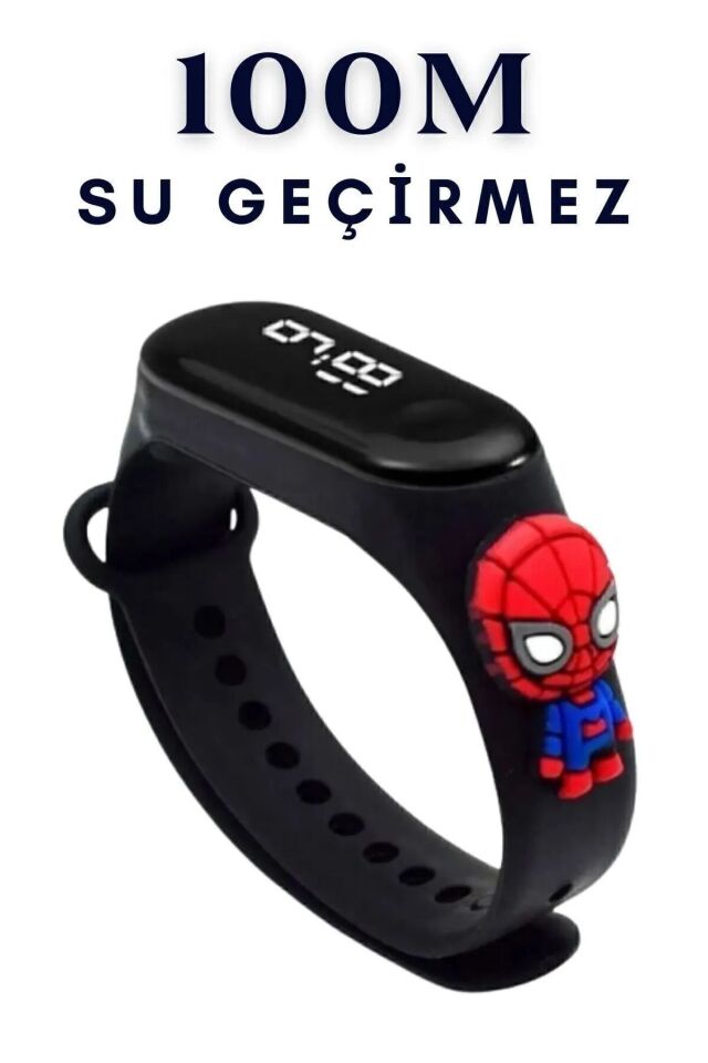 Örümcek Adam Spiderman Figürlü Dijital Led Çocuk Saati Dokunmatik Ekranlı Su Geçirmez (siyah)