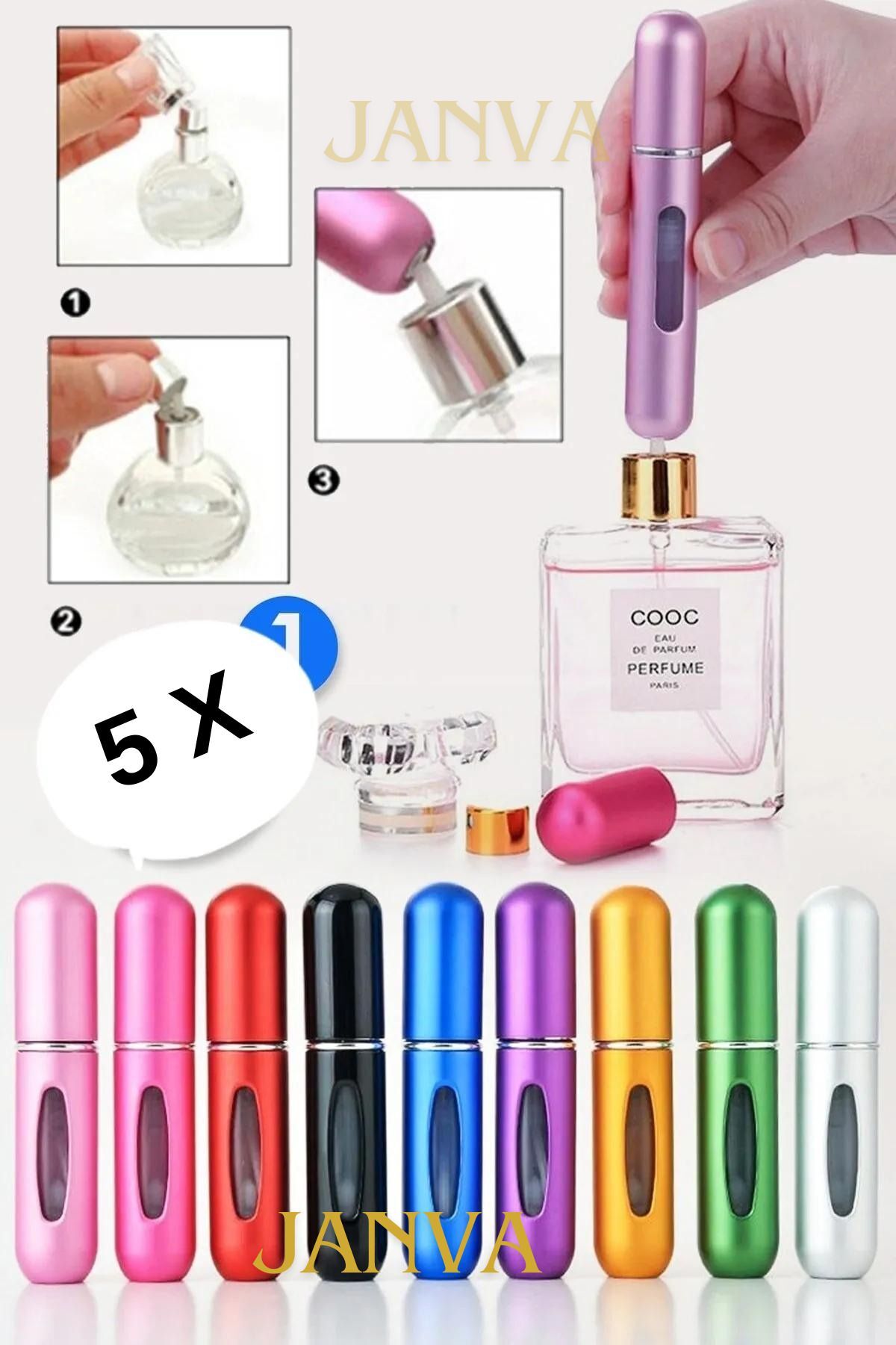 Parfüm Şişesinden Çanta Içi Mini Doldurulabilir Seyahat Cep Yedek Parfüm Şişesi 5 ml (5 adet)