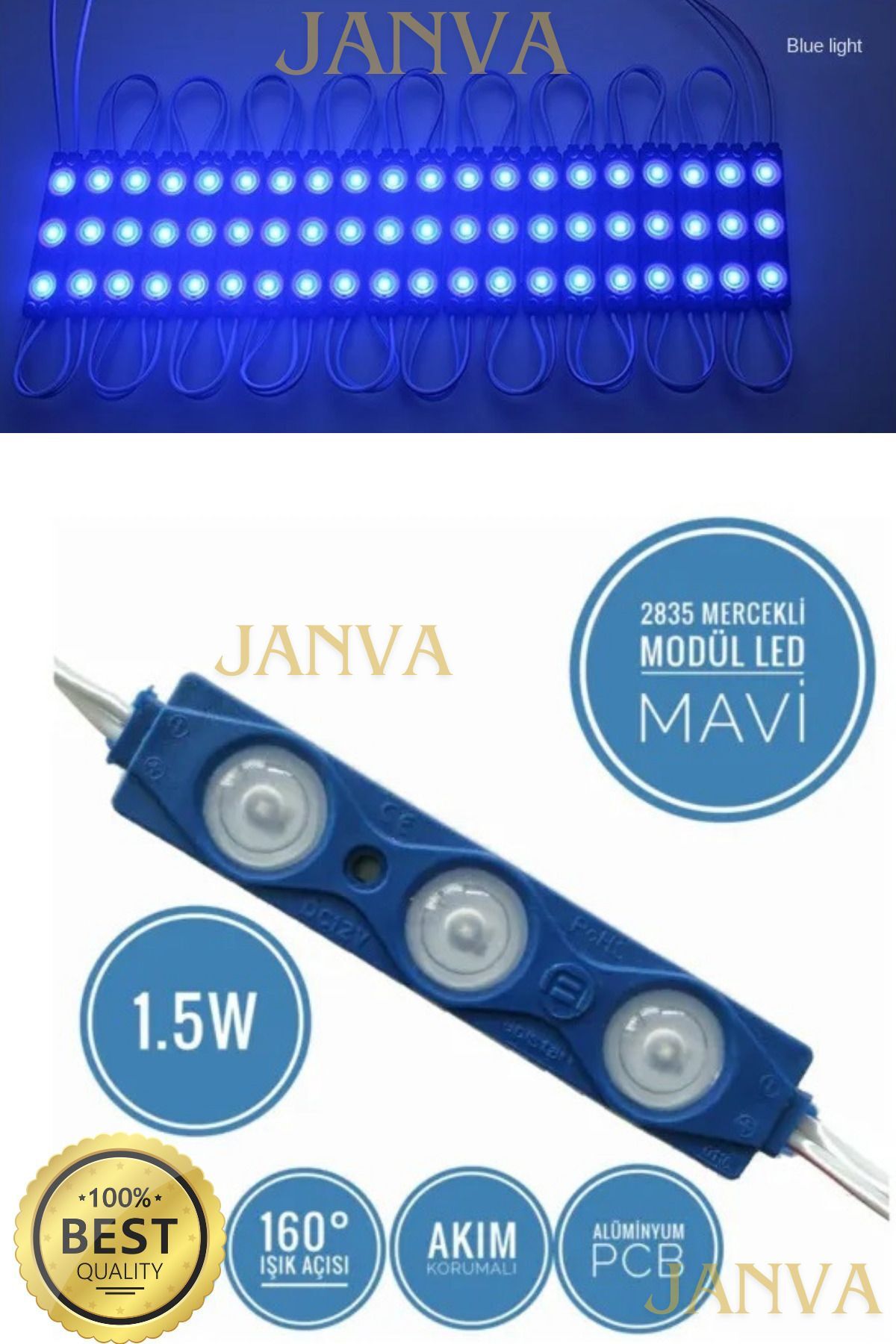 Akvaryum Araba Motosiklet Bisiklet Lambası Modül Led Reklam Dekarasyon Işığı 1.5w 12 v (5 adet) Mavi