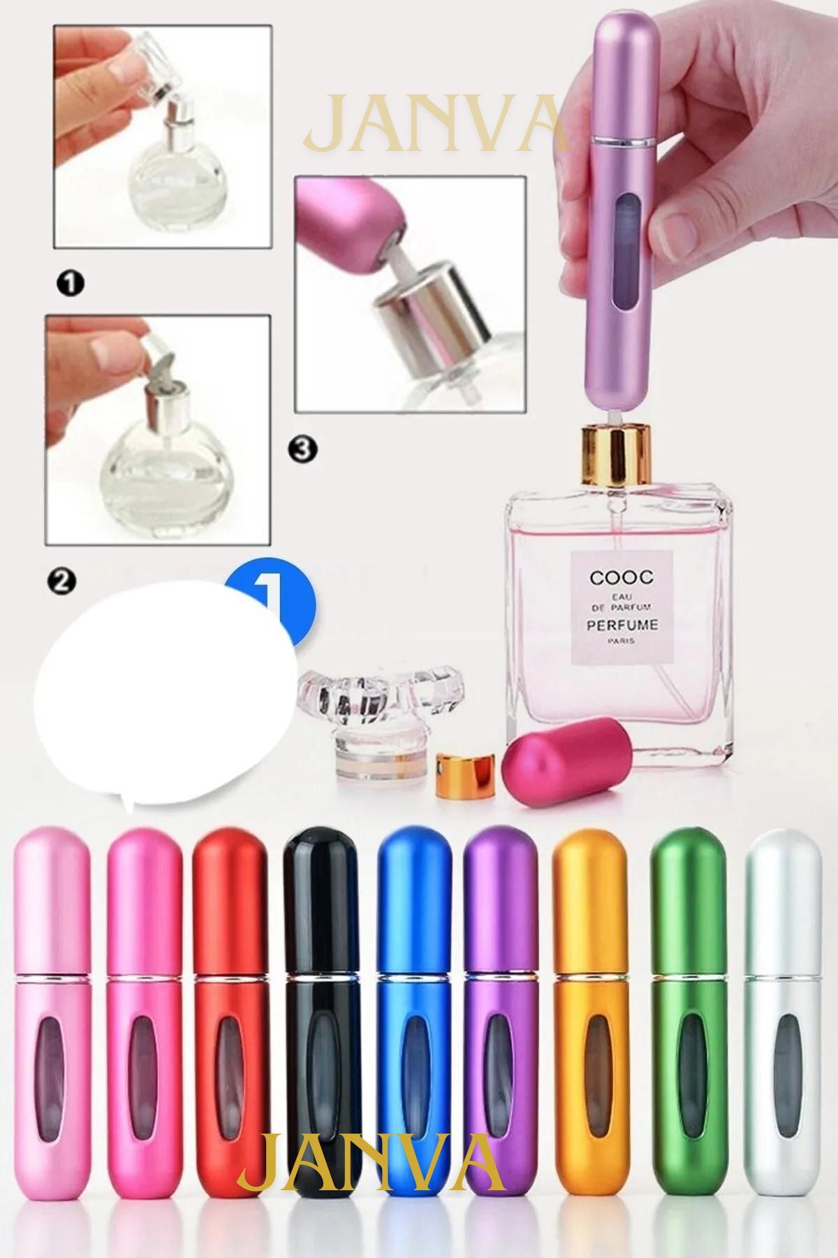 Parfüm Şişesinden Çanta Içi Mini Doldurulabilir Seyahat Cep Yedek Parfüm Şişesi 5 ml 1 adet (Gümüş)