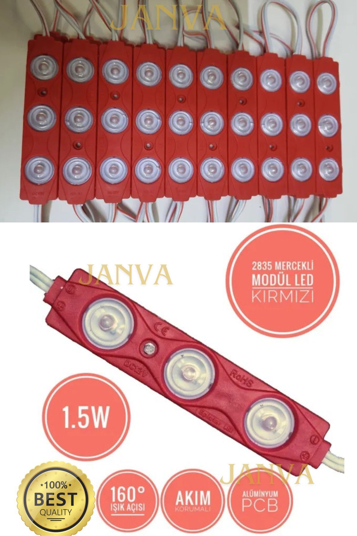 Akvaryum Araba Motosiklet Bisiklet Lambası Modül Led Reklam Dekarasyon Işığı 1.5w 12 v (5 adet) kırmızı