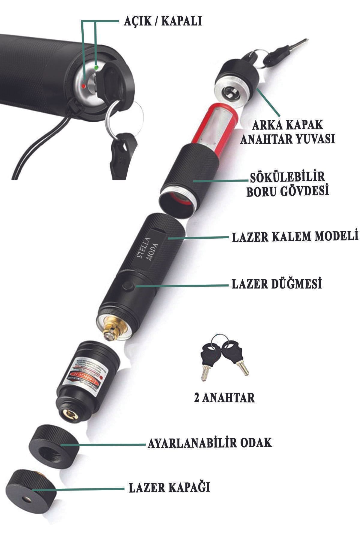 Yf-303 Şarjlı Anahtar Emniyetli Yeşil Lazer Pointer Yüksek Güçlü Lazer Işaretçisi
