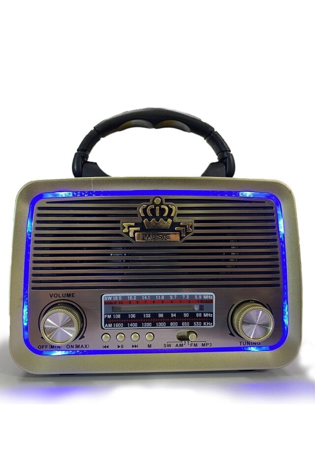 Şarjlı Işıklı Nostaljik Radyo Hoparlör Usb Tf Aux Destekli Müzik Çalar