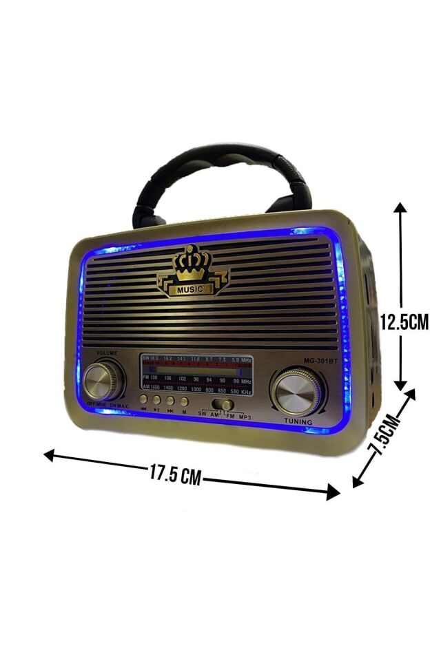 Şarjlı Işıklı Nostaljik Radyo Hoparlör Usb Tf Aux Destekli Müzik Çalar