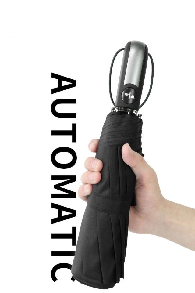 Tam Otomatik Şemsiye 10 Telli Rüzgarda Kırılmayan Çanta Boy Şemsiye Yeni Şal Desen Tasarım SİYAH