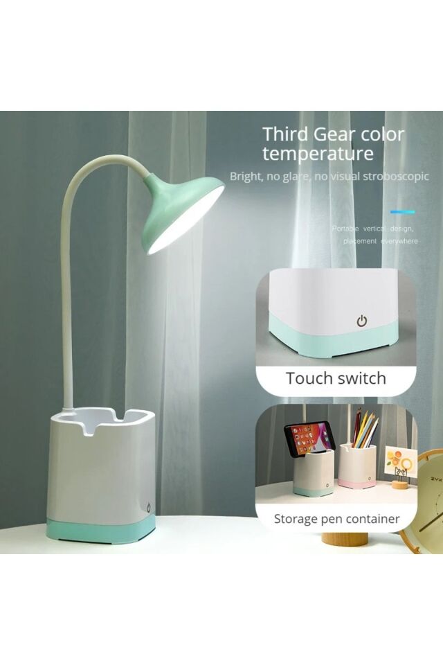 Telefon Standtlı Usb Şarjlı Hem Beyaz Hem Gün Işıklı Çok Modlu Kalemlikli Masa Lambası (turkuaz)