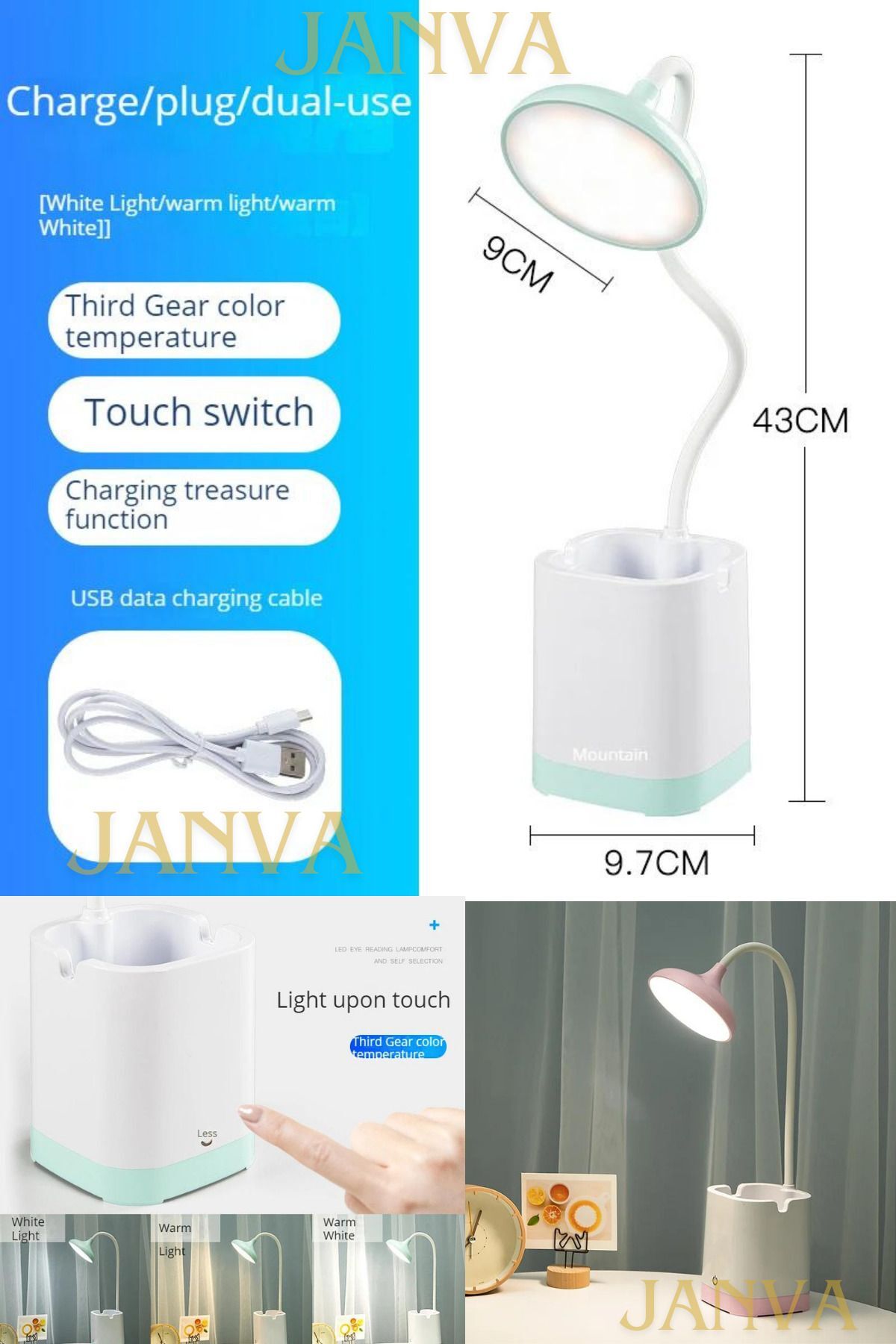 Telefon Standtlı Usb Şarjlı Hem Beyaz Hem Gün Işıklı Çok Modlu Kalemlikli Masa Lambası (turkuaz)