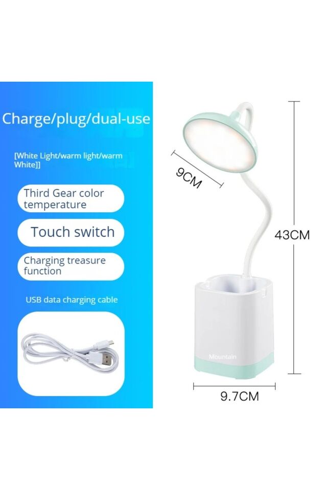 Telefon Standtlı Usb Şarjlı Hem Beyaz Hem Gün Işıklı Çok Modlu Kalemlikli Masa Lambası (turkuaz)