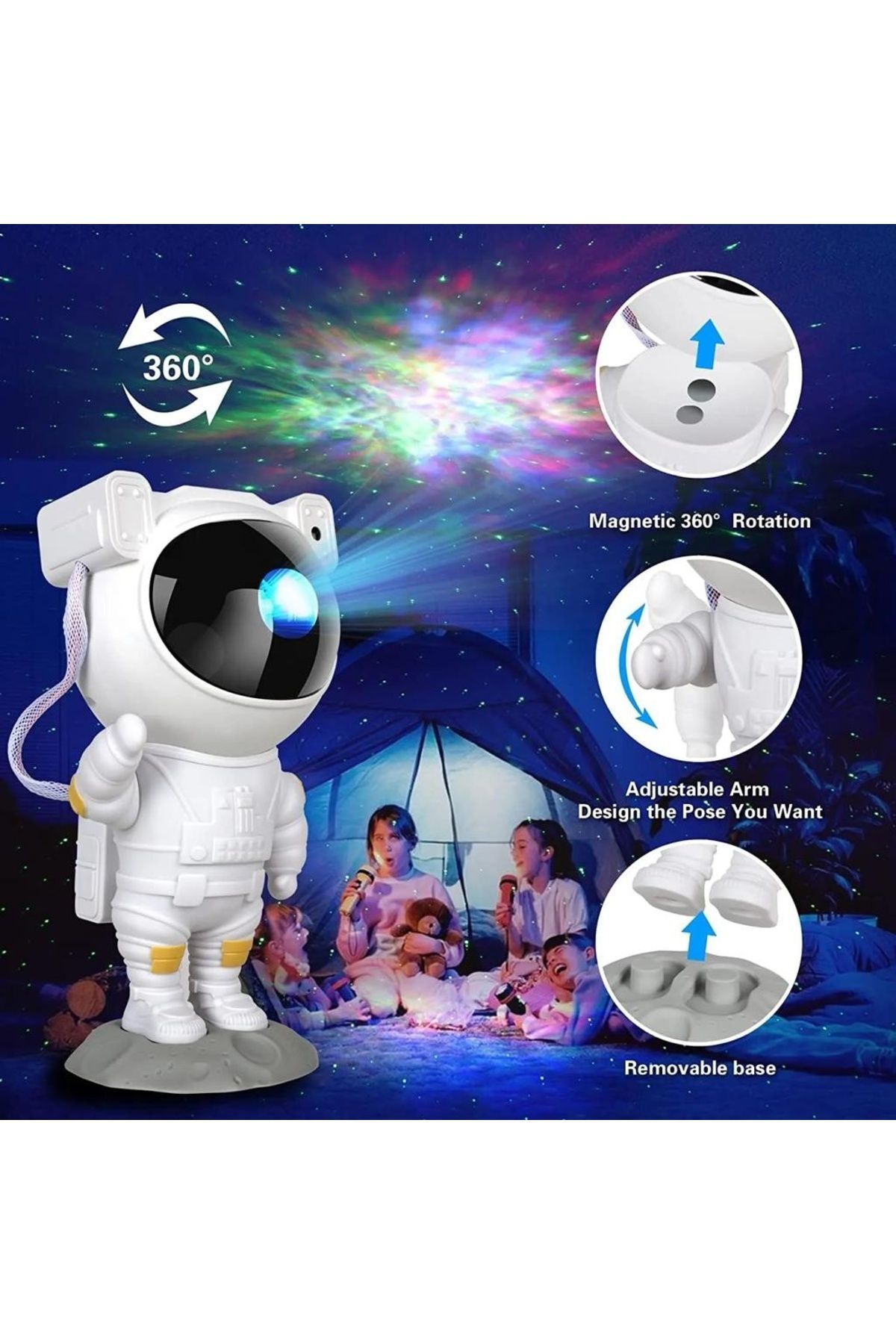 Büyük Boy Astronot Tasarım Galaxy Yıldız Plazma Gökyüzü Gece Lambası Zamanlama Fonksiyon Kumandalı