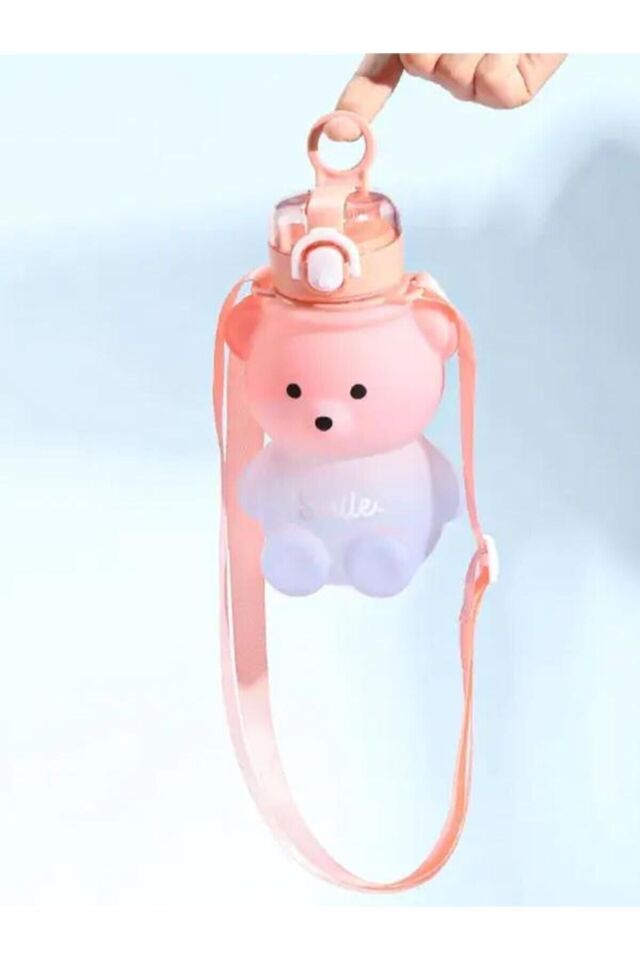 Smıle Ayıcık Tasarımlı Askılı Bottle Suluk Trıtan Matara 800 Ml PINK-PURPLE