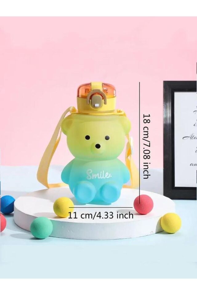 Smıle Ayıcık Tasarımlı Askılı Bottle Suluk Trıtan Matara 800 Ml PINK-PURPLE