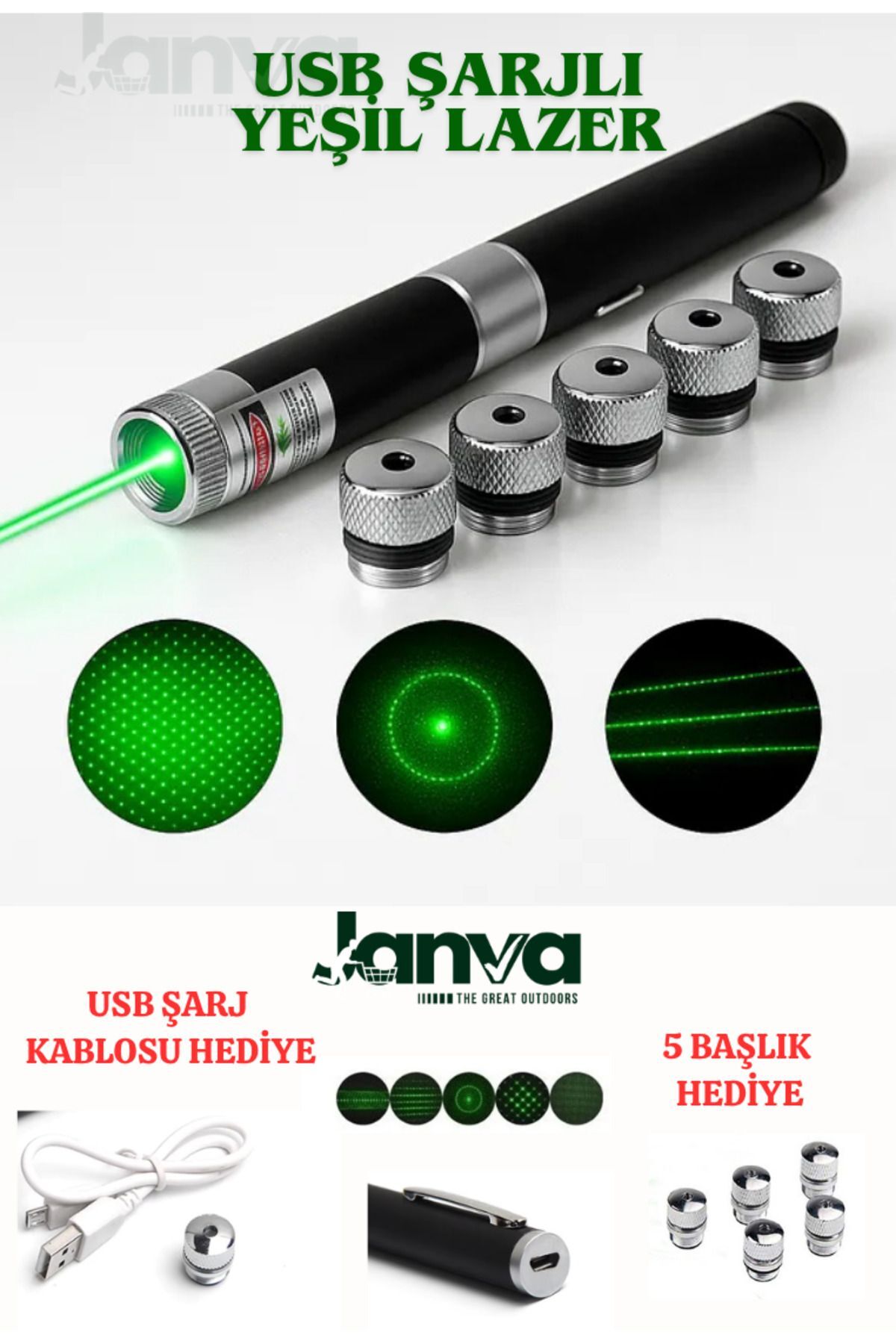 Usb Şarjlı Voltran Yeşil Lazer Kalem Başlıklı Yeşil Lazer Pointer Turbo Işın Yeşil Laser Pointer