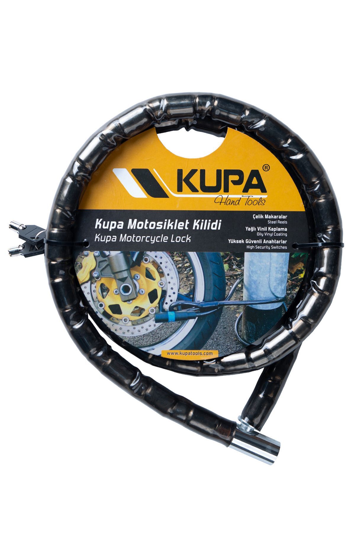 Vinil Kaplı Çelik Kablolu Esnek MOTOSİKLET KİLİDİ - 22 mm - 150 Cm.